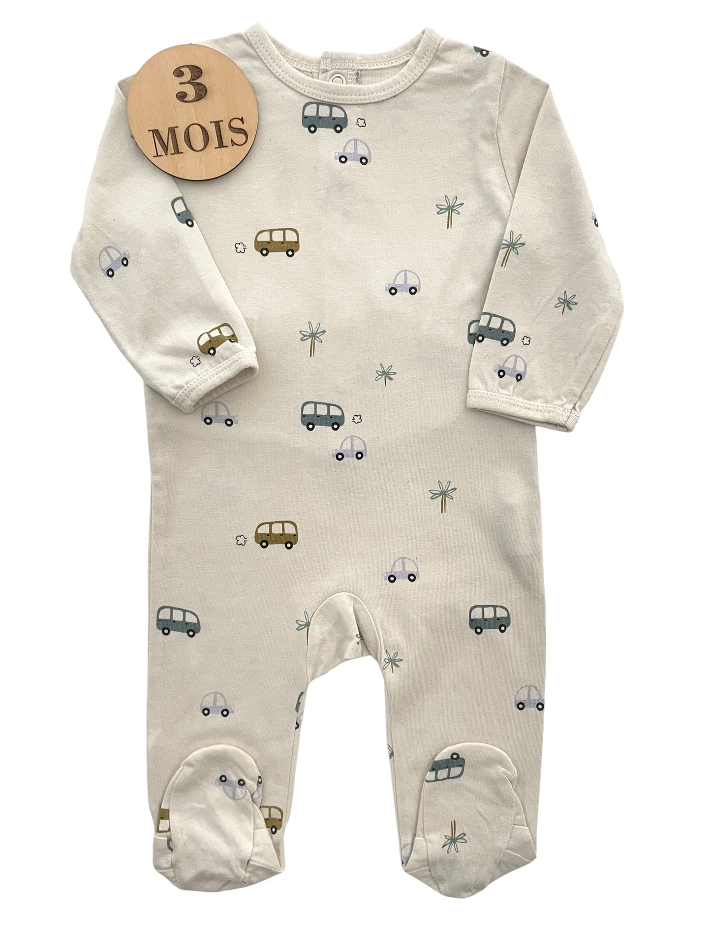Pyjama coton crème, voitures, Kiabi
