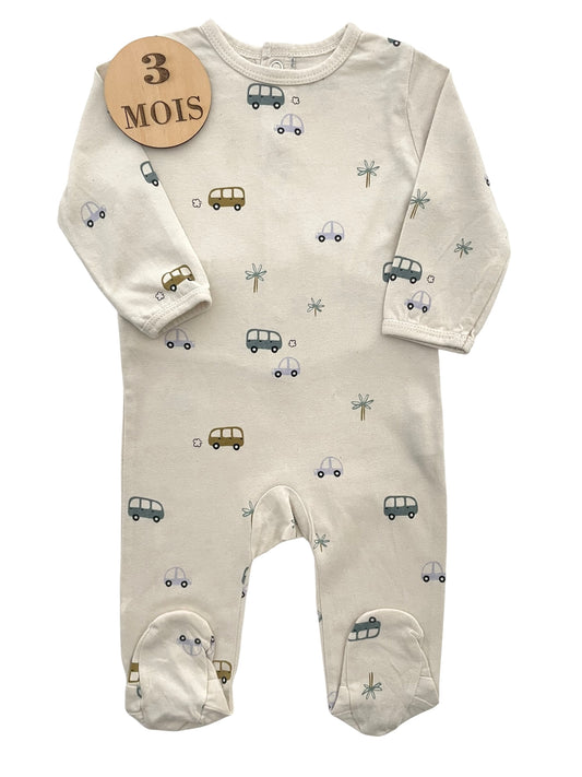 Pyjama coton crème, voitures, Kiabi