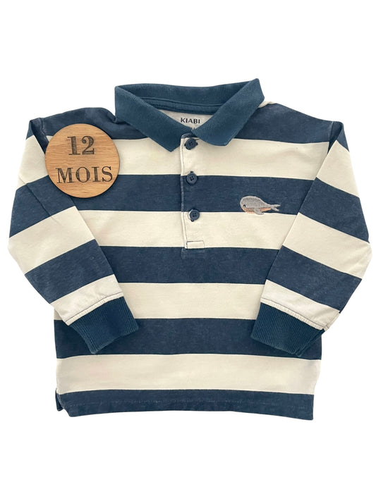 Polo rayé écru et bleu, Kiabi