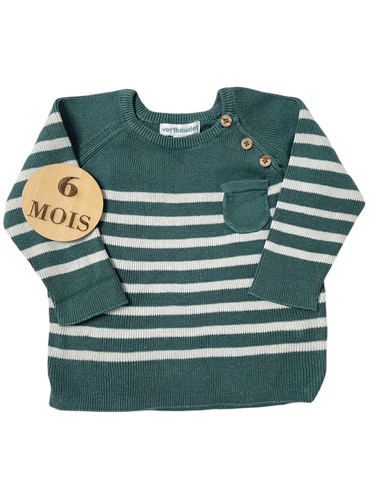Pull fin, vert, rayé, Vertbaudet