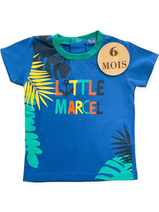 Tee-shirt bleu, feuillage, Little Marcel