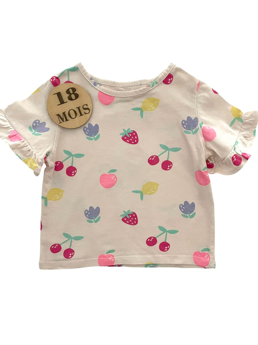 Tee-shirt crème, fruits, Kiabi