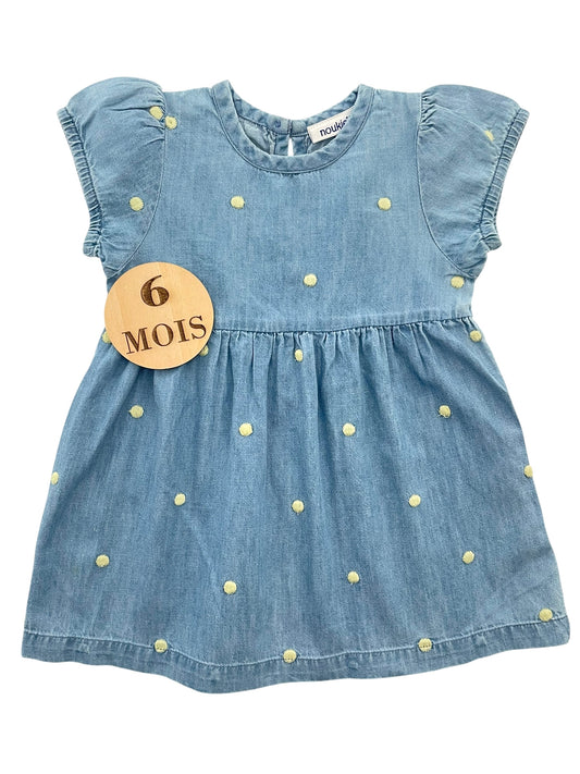 Robe en jean, pois jaunes, Noukie’s