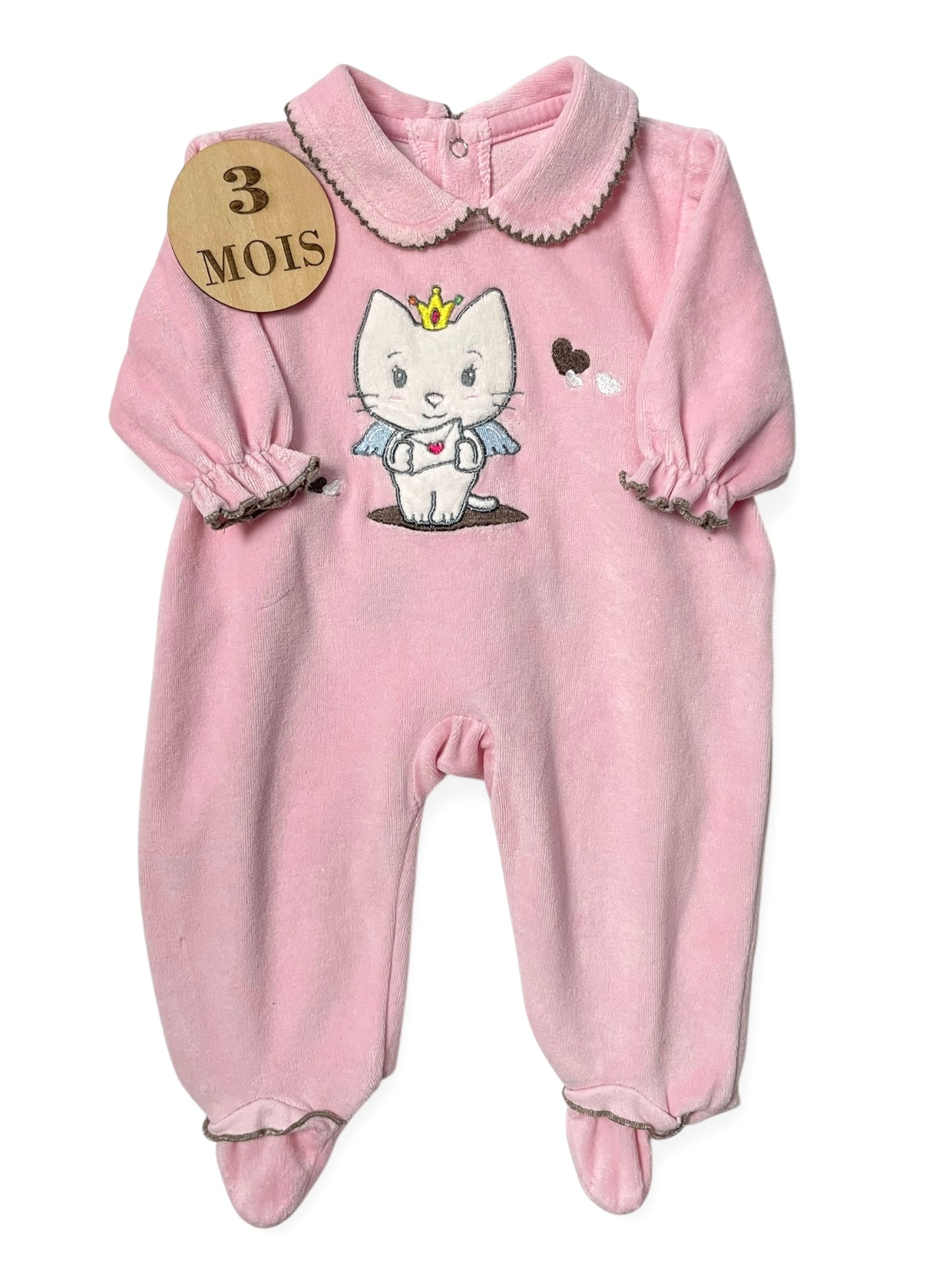 Pyjama velours vintage, rose à col