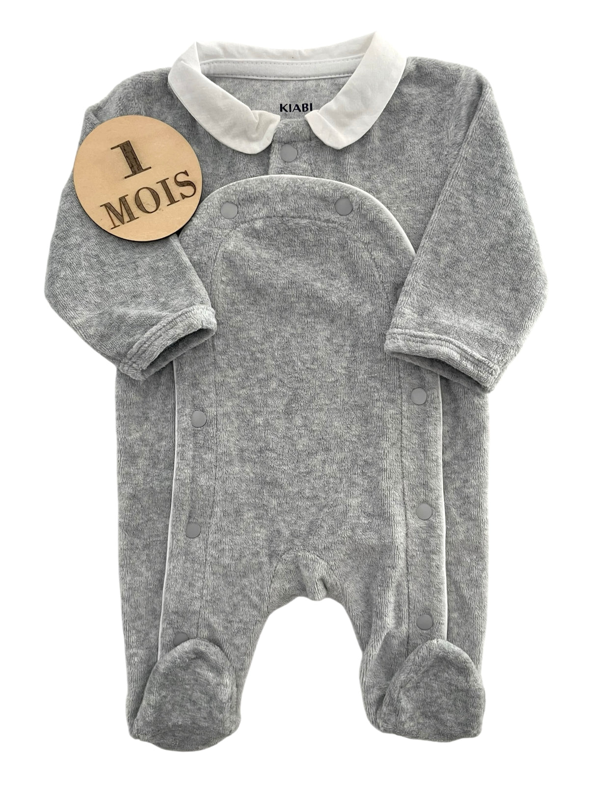 Pyjama velours gris, à col, Kiabi