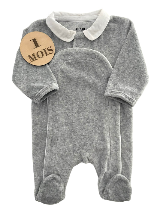 Pyjama velours gris, à col, Kiabi