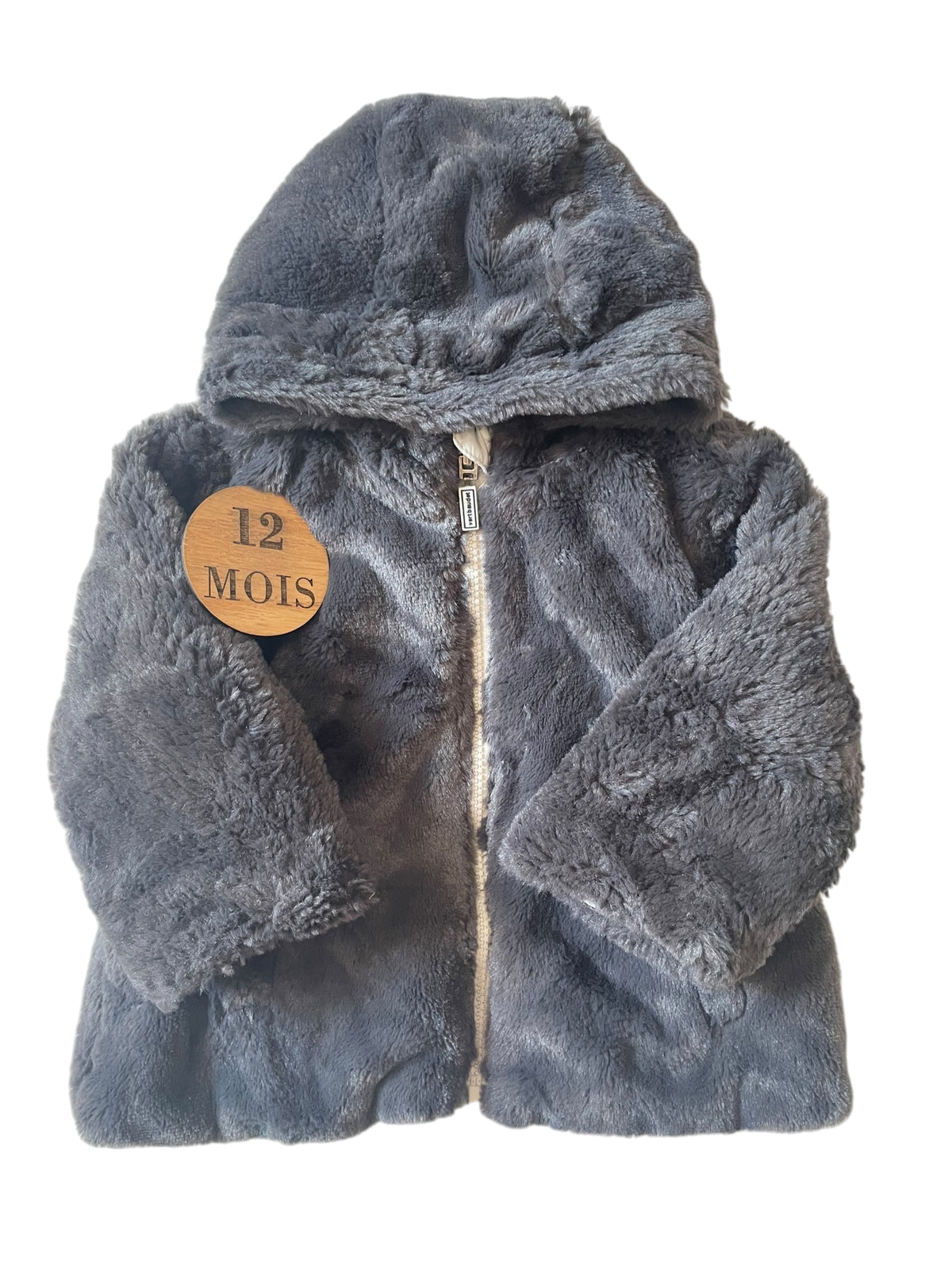 Blouson fausse fourrure, gris, réversible, Vertbaudet