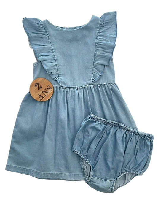 Robe couleur jean + bloomer, Kiabi