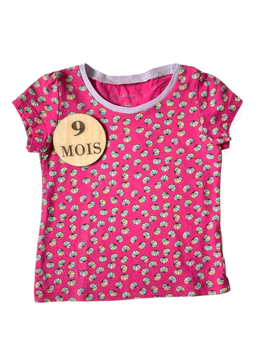 Tee-shirt fuschia, coquillages, Pat et Ripaton