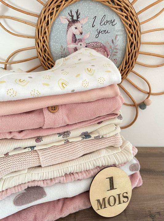 Box 11 pièces, 1 mois, (écru/ rose/ blanc)