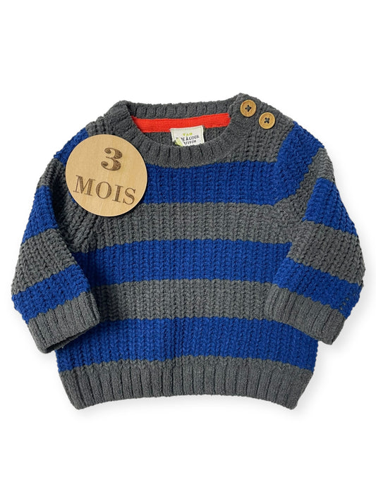 Pull en mailles, bleu et gris, TAO