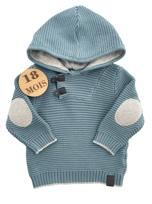 Pull en mailles, bleu, à capuche, Obaïbi