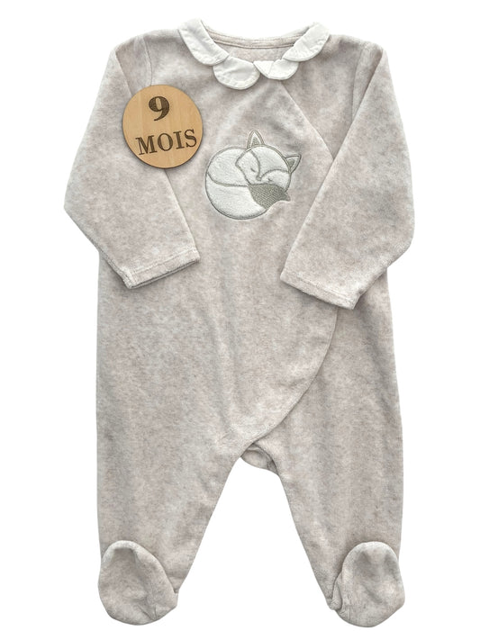 Pyjama velours gris/beige, à col, renard, Obaibi