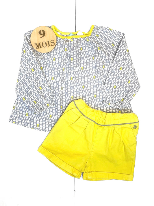 Ensemble blouse et short, gris et jaune, Obaibi