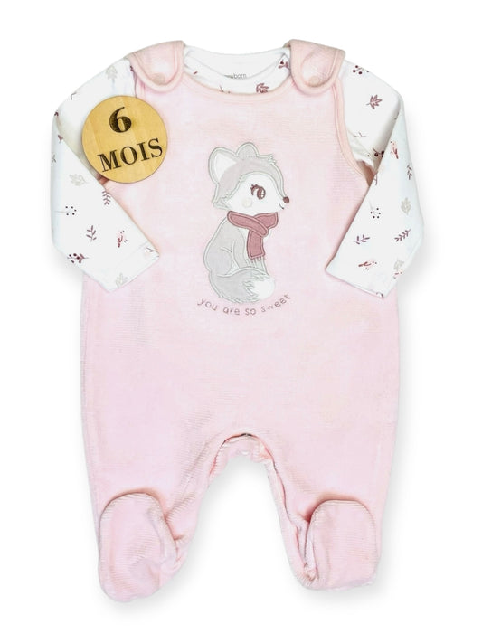 Ensemble salopette en velours et body, blanc et rose, C&A