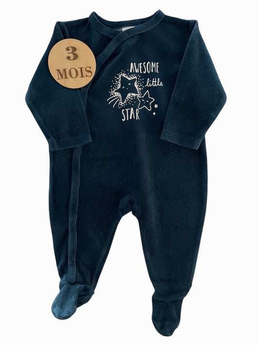 Pyjama velours, bleu-nuit, grain de blé