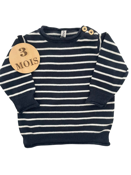 Pull rayé, bleu-marine et blanc, NPO