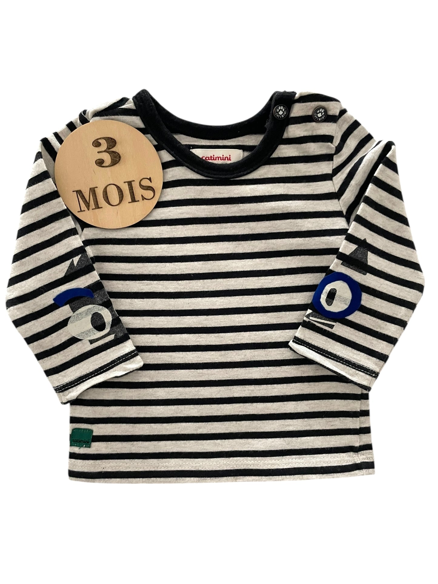 Tee-shirt rayé, gris et noir, Catimini