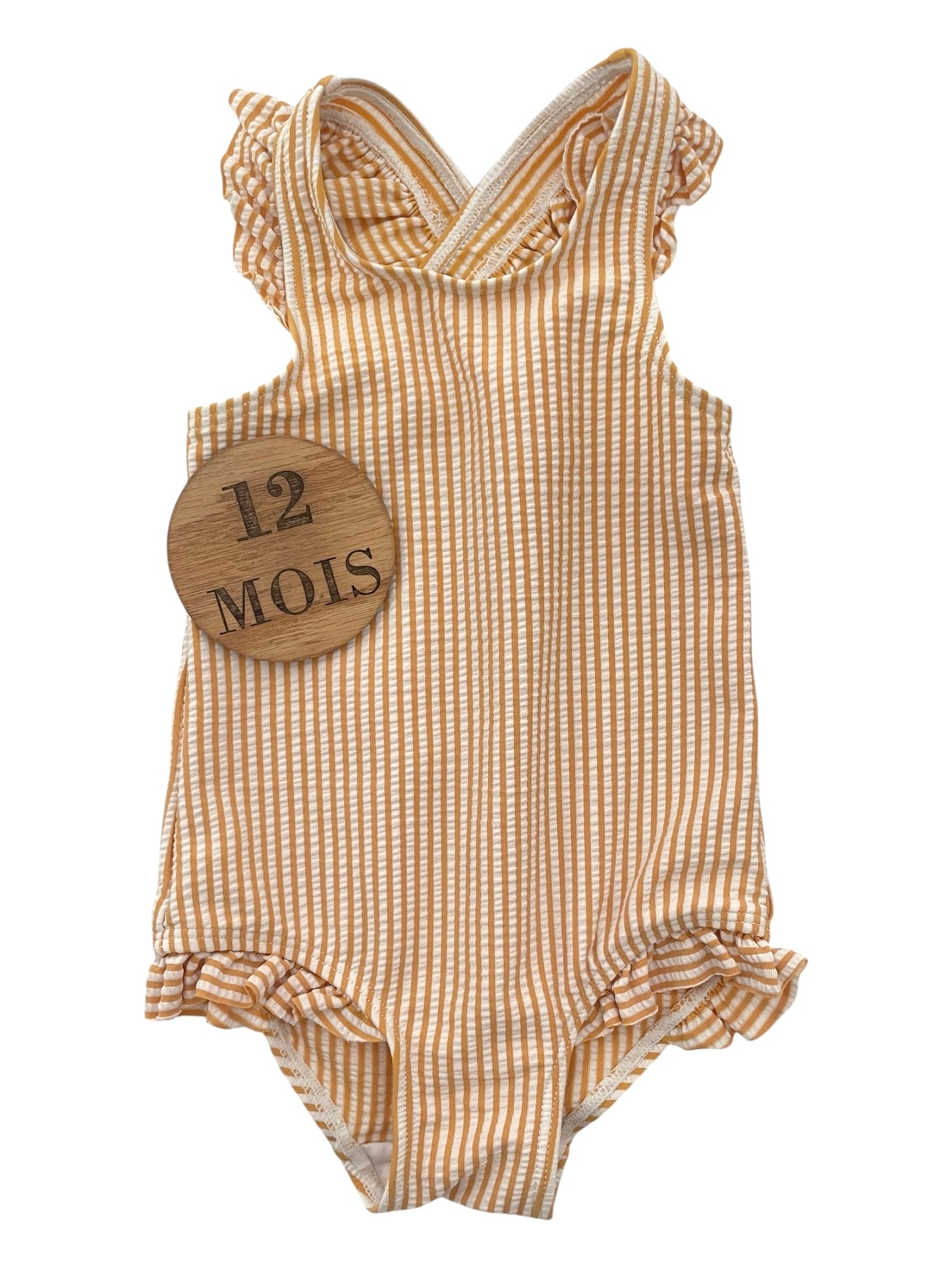 Maillot de bain une pièce, rayé jaune/orange, Kiabi