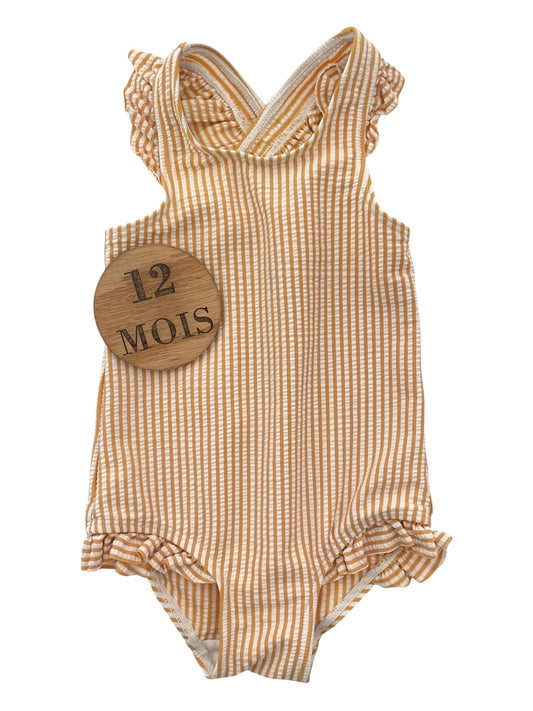 Maillot de bain une pièce, rayé jaune/orange, Kiabi