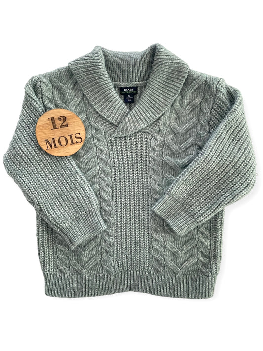 Pull en mailles gris/vert, Kiabi