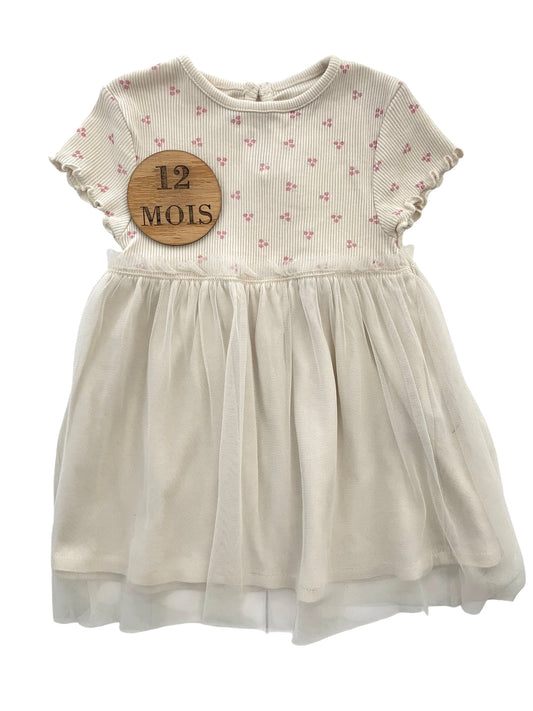 Robe côtelée crème, fleurie, Kiabi