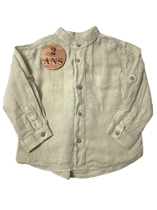 Chemise lin mélangé, vert sauge, ZARA