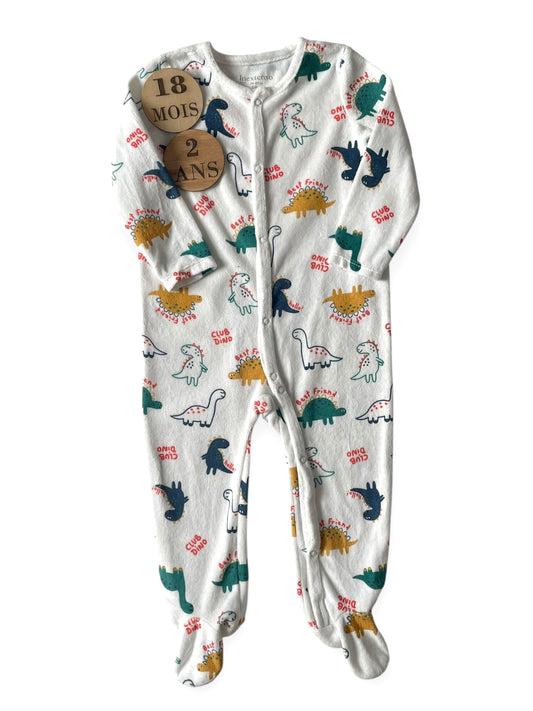 Pyjama velours blanc, dinosaures, In extenso