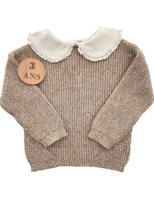 Pull en mailles, marron à col, La Redoute