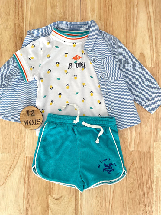 Ensemble 3 pièces, été, coloré, 12 mois