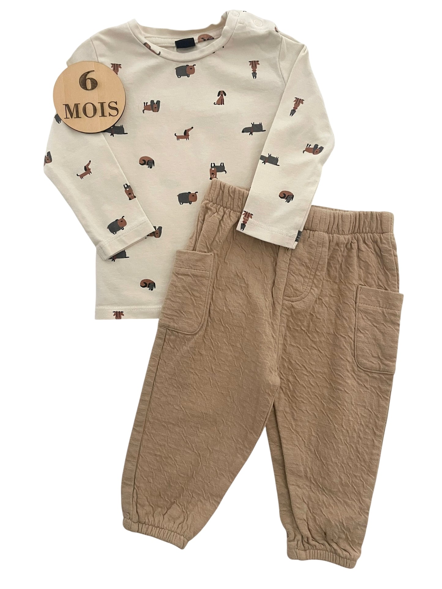 Ensemble tee-shirt et pantalon, écru/ beige, Mini