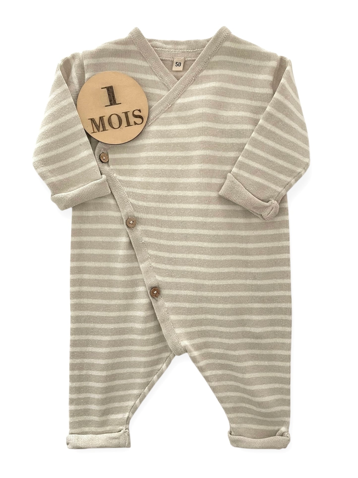 Combinaison en mailles, rayée, crème