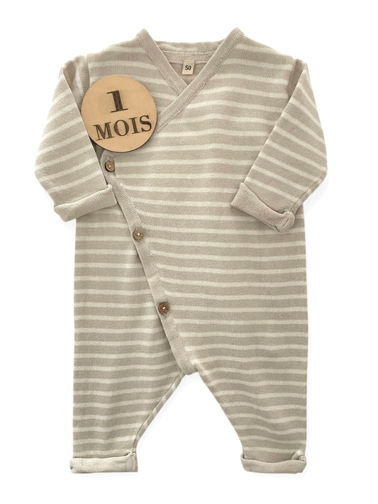 Combinaison en mailles, rayée, crème