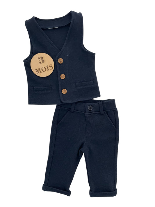 Ensemble pantalon et gilet sans manche, bleu-nuit, TAO