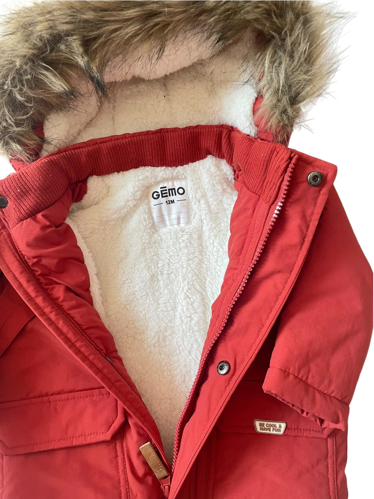 Parka à capuche, doublure fausse fourrure, rouge, Gémo