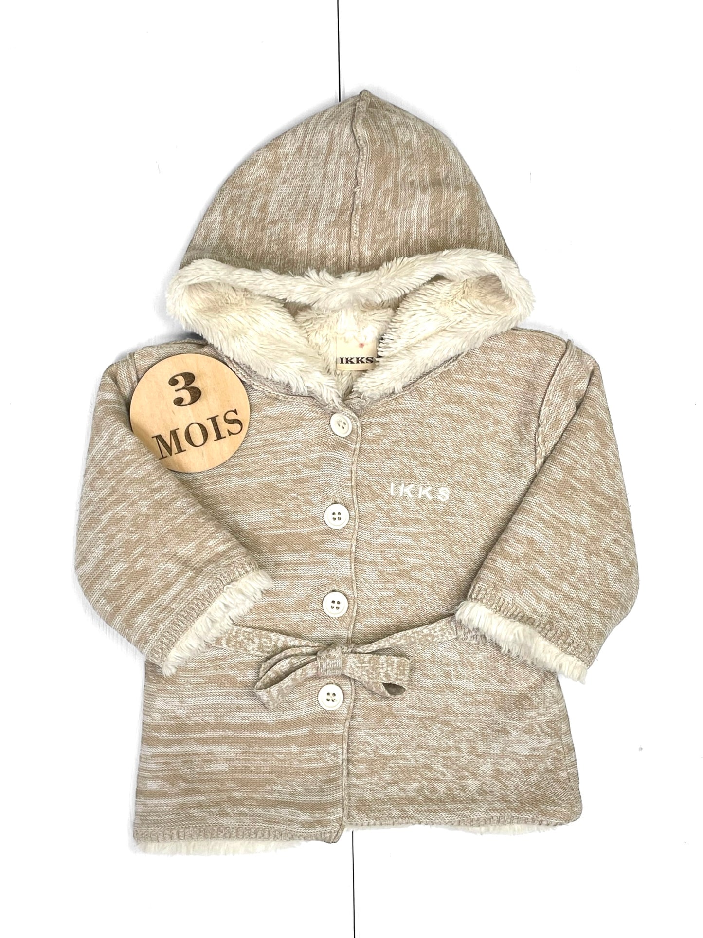 Manteau en mailles, fourré, crème, IKKS