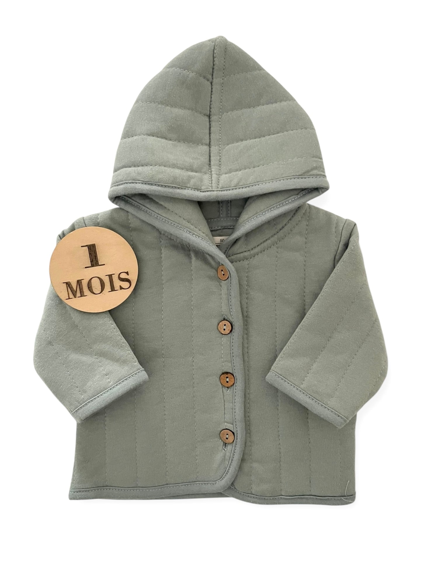 Veste à capuche, matelassée, vert sauge