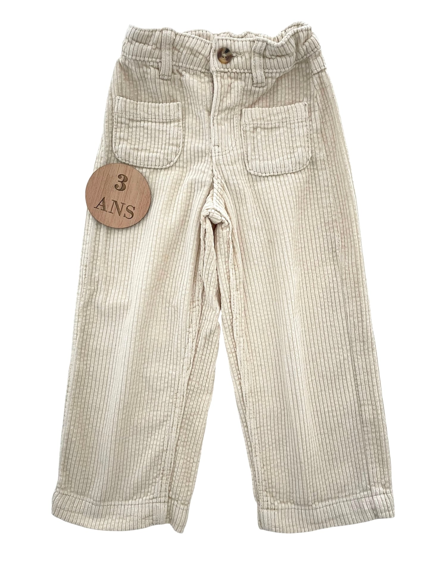 Pantalon large, velours côtelé, crème, Kiabi