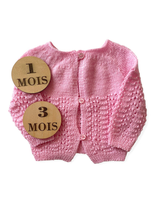 Gilet en mailles, rose, fait main
