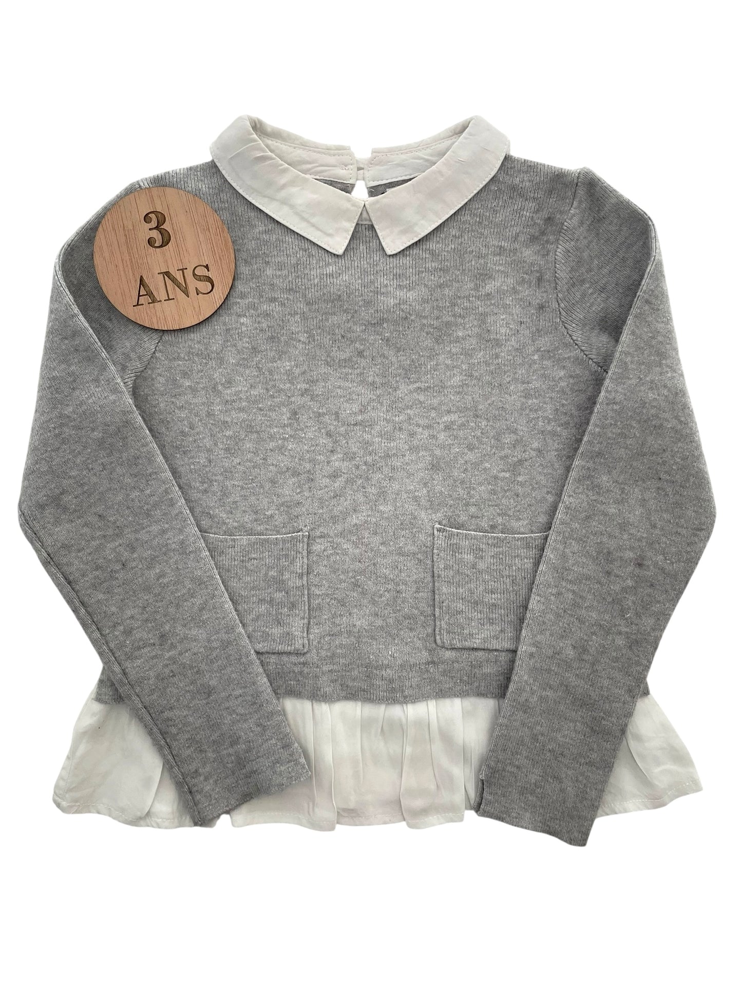 Pull fin à col, gris clair, Kiabi