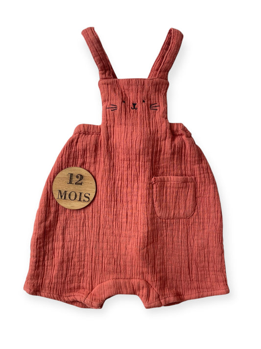 Salopette short gaze de coton, terra-cotta, Bout’chou