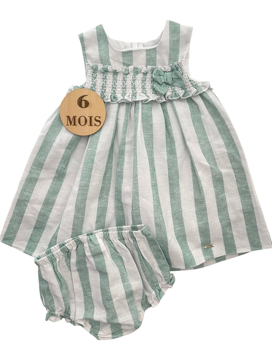 Robe + bloomer, rayés, vert-d’eau, Mayoral