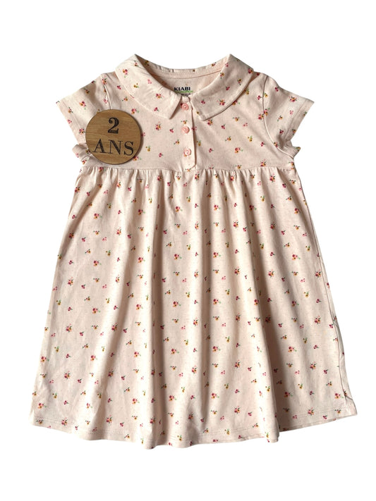 Robe rose à col, fleurie, Kiabi