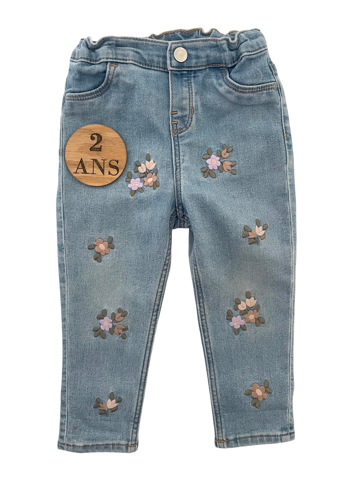 Jean bleu clair, fleuri, H&M