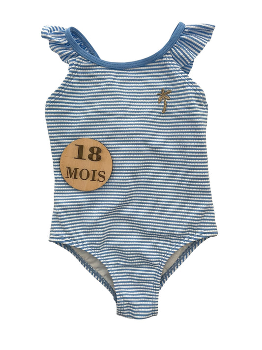 Maillot de bain, rayé bleu, palmier, TAO