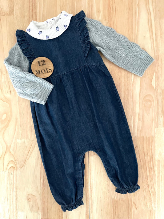 Ensemble 3 pièce; combinaison, pull et body