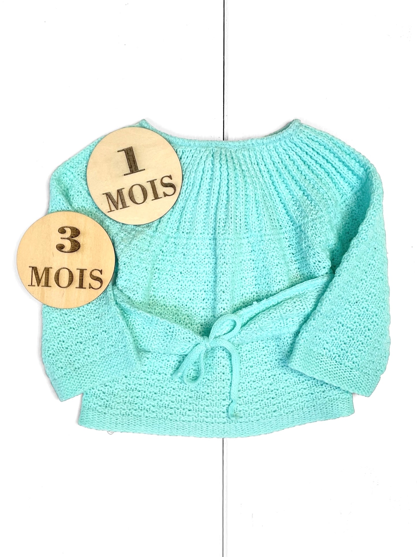 Brassière tricot turquoise, faite main