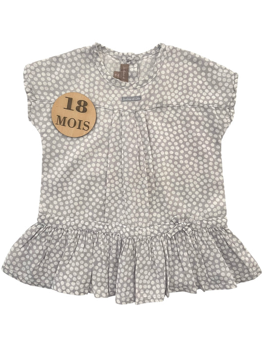 Blouse longue/ tunique, grise à pois, Justine et Léa