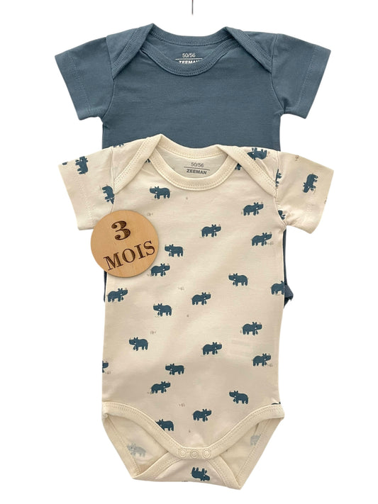 Lot 2 bodies , écru et bleu, Hema