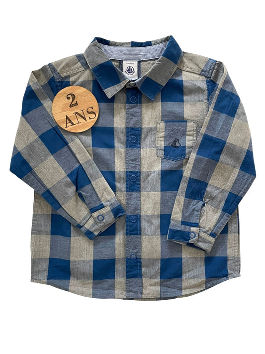 Chemise à carreaux, bleue et grise, Petit Bateau